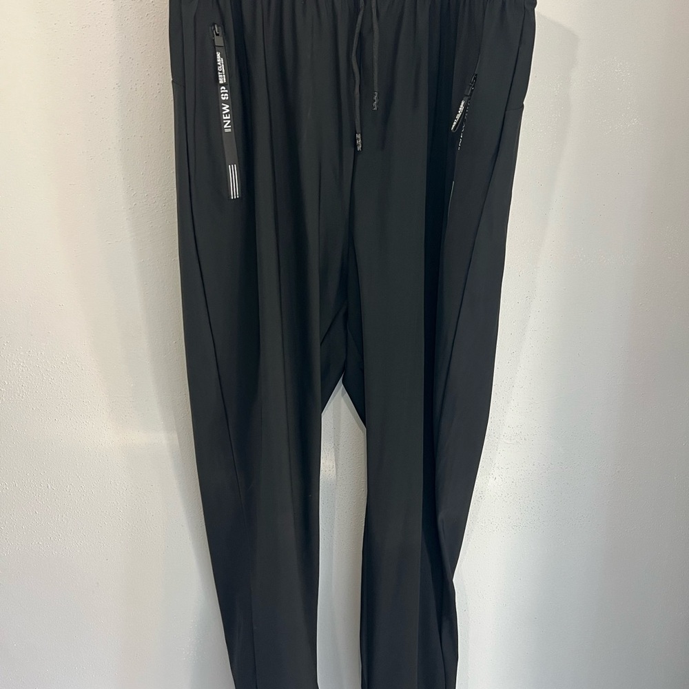 New Sport Jogger Pants Men's Black Sweat Wick Texture Knit 2 Zipper Pocket